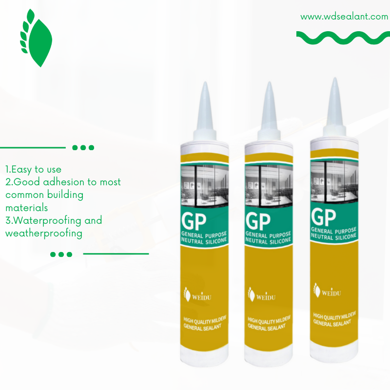 Three cartoons of WD GP Versatile Waterproof Sealant with labels of the main features